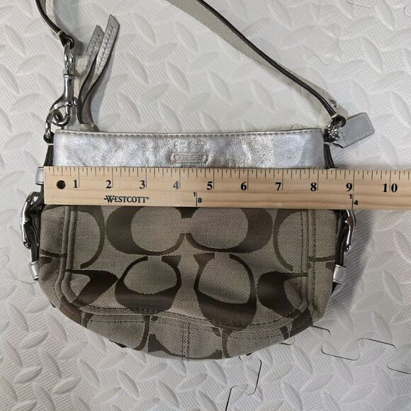 Coach Zoe Signature Logo Small Baguette Shoulder Bag Brown Silver Y2K Twee Luxe - Picture 11 of 13